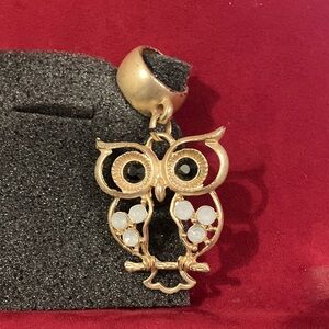 Gold Owl Pendant with Black and White Accents